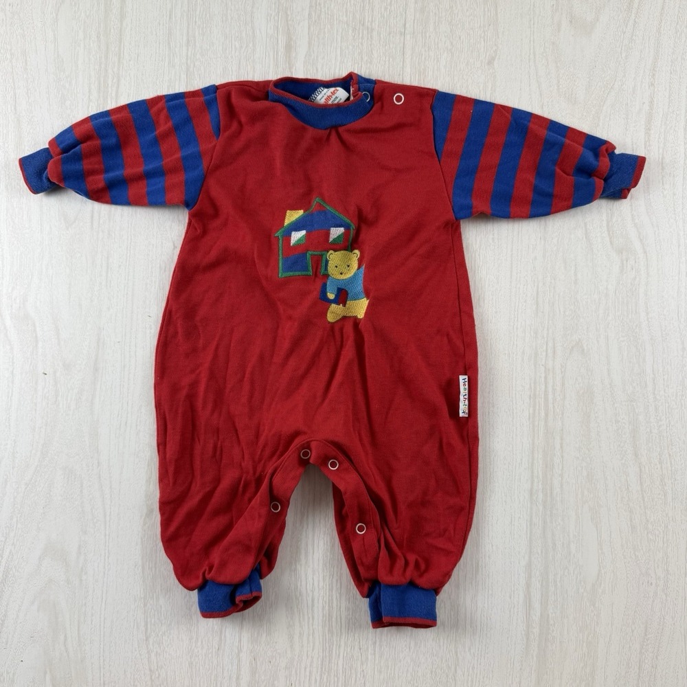 Vtg 90s Baby One Piece Jumpsuit Unisex 12M School Bear Color Block Healthtex USA